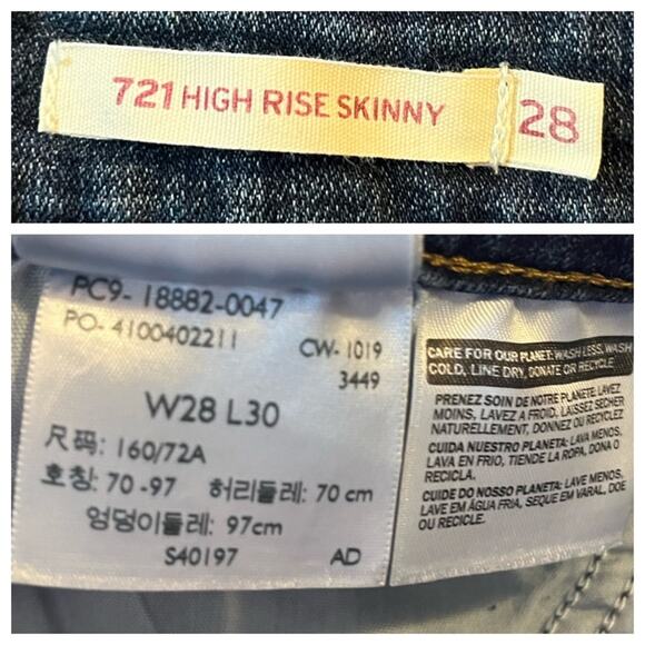 Levi’s 721 High Rise Skinny Ankle Jeans Stretch Dark Wash Women's Size 28x30 - Picture 5 of 7